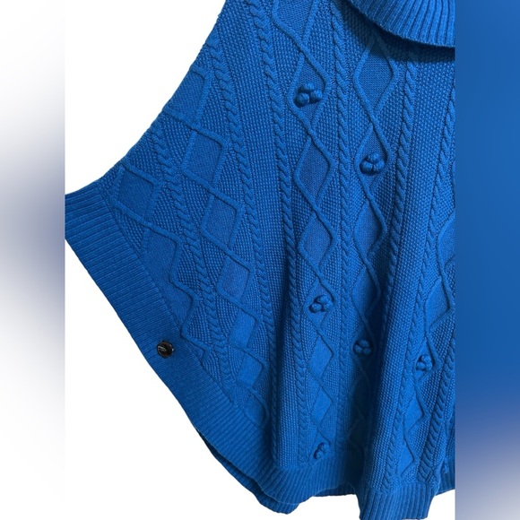 Talbots Wool Poncho Sweater Cape Pullover Cable Womens Blue Chunky Boho Size L - Picture 4 of 7